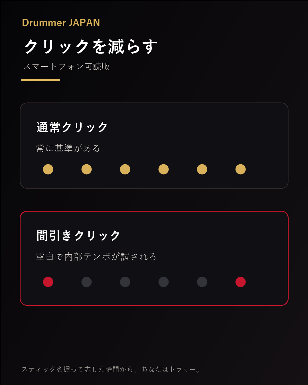 クリックを減らして内部テンポを試す練習を示す図解